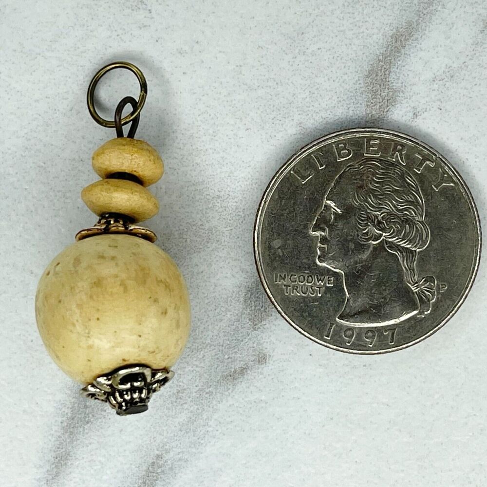 Gold Tone Wood Beaded Upcycled Pendant